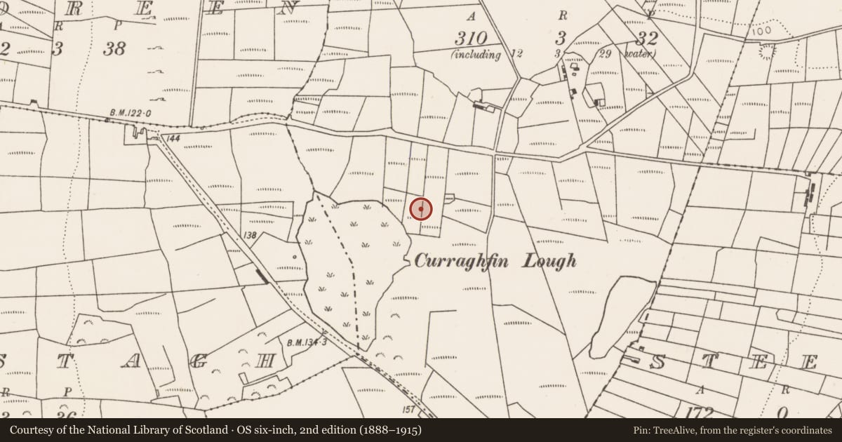 Ordnance Survey six-inch map, 2nd edition (1888–1915) covering the location of Burnt mound, Cashel, County Mayo, with a pin at the register's coordinates