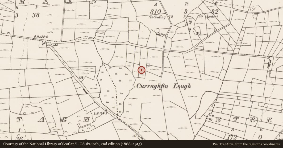 Ordnance Survey six-inch map, 2nd edition (1888–1915) covering the location of Burnt mound, Cashel, County Mayo, with a pin at the register's coordinates