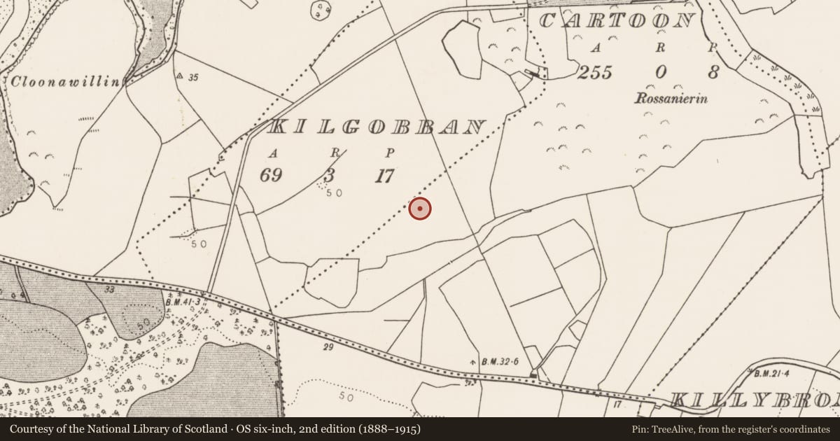 Ordnance Survey six-inch map, 2nd edition (1888–1915) covering the location of Ringfort - rath, Kilgobban, County Mayo, with a pin at the register's coordinates