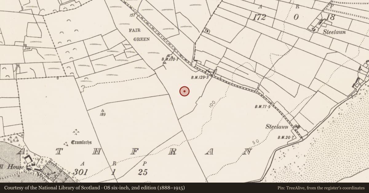 Ordnance Survey six-inch map, 2nd edition (1888–1915) covering the location of Enclosure, Rathfran, County Mayo, with a pin at the register's coordinates