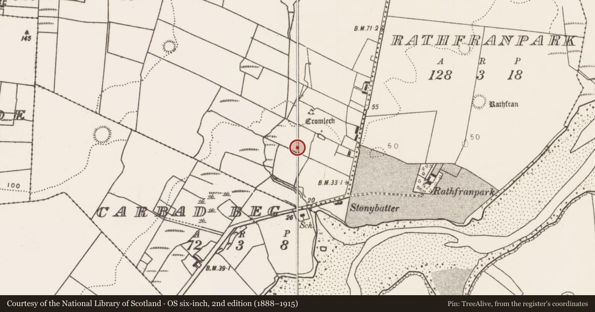 Ordnance Survey six-inch map, 2nd edition (1888–1915) covering the location of Ringfort - rath, Carbad More, County Mayo, with a pin at the register's coordinates