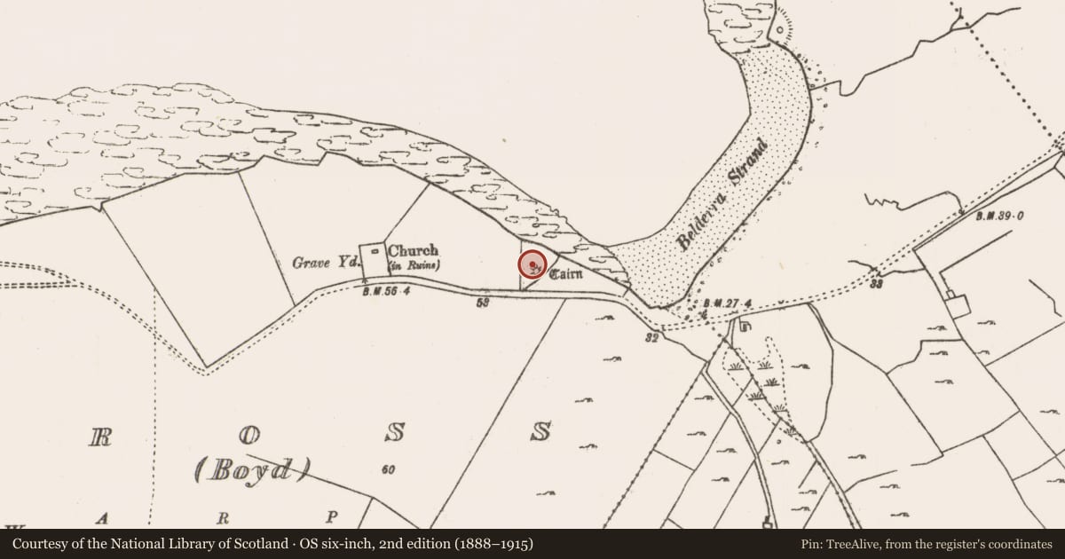 Ordnance Survey six-inch map, 2nd edition (1888–1915) covering the location of Burial, An Chrois, County Mayo, with a pin at the register's coordinates