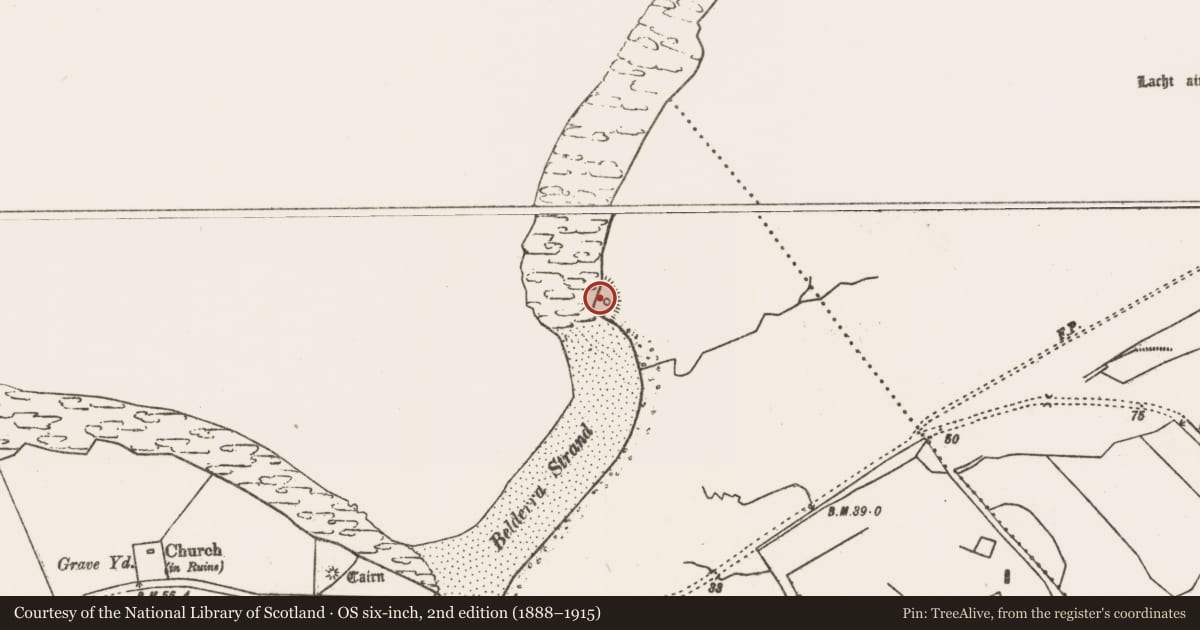Ordnance Survey six-inch map, 2nd edition (1888–1915) covering the location of Promontory fort - coastal, Baile Mhic Shéathrúin, County Mayo, with a pin at the register's coordinates