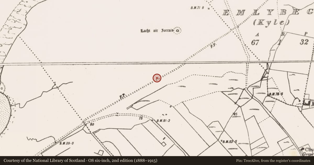 Ordnance Survey six-inch map, 2nd edition (1888–1915) covering the location of Stone circle, An Geata Mór, County Mayo, with a pin at the register's coordinates