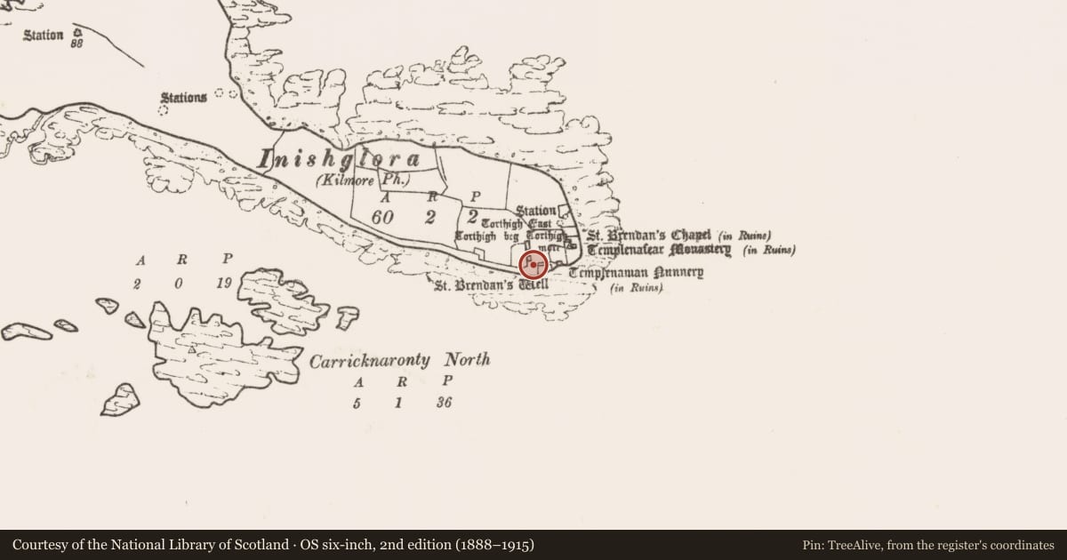 Ordnance Survey six-inch map, 2nd edition (1888–1915) covering the location of Pit, Inis Gluaire, County Mayo, with a pin at the register's coordinates