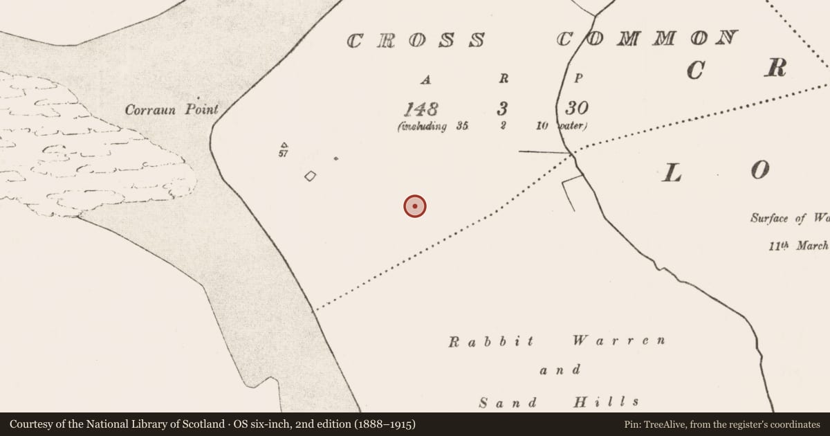 Ordnance Survey six-inch map, 2nd edition (1888–1915) covering the location of Midden, Coimín Na Croise, County Mayo, with a pin at the register's coordinates