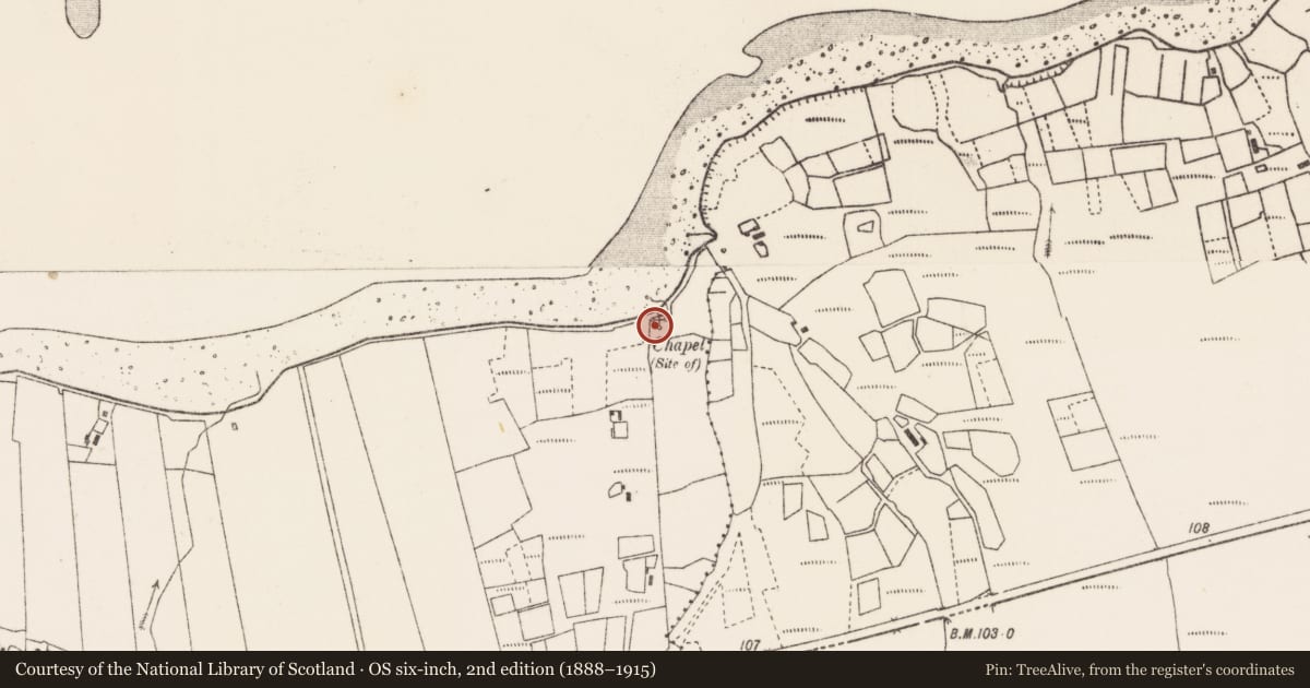 Ordnance Survey six-inch map, 2nd edition (1888–1915) covering the location of Chapel, Doire Na Maol, County Mayo, with a pin at the register's coordinates