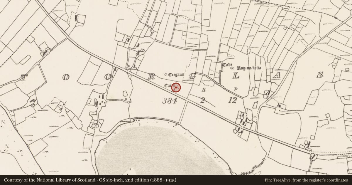 Ordnance Survey six-inch map, 2nd edition (1888–1915) covering the location of Cairn - unclassified, An Tuar Glas, County Mayo, with a pin at the register's coordinates