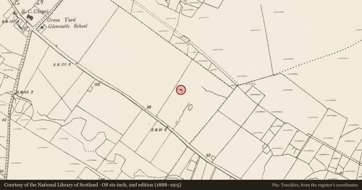 Ordnance Survey six-inch map, 2nd edition (1888–1915) covering the location of Enclosure, An Cheathrú Chaol, County Mayo, with a pin at the register's coordinates