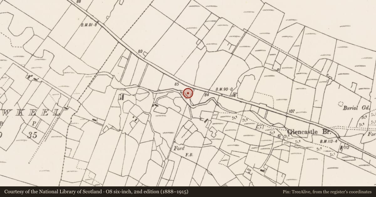 Ordnance Survey six-inch map, 2nd edition (1888–1915) covering the location of Megalithic tomb - unclassified, Gleann Chaisil, County Mayo, with a pin at the register's coordinates