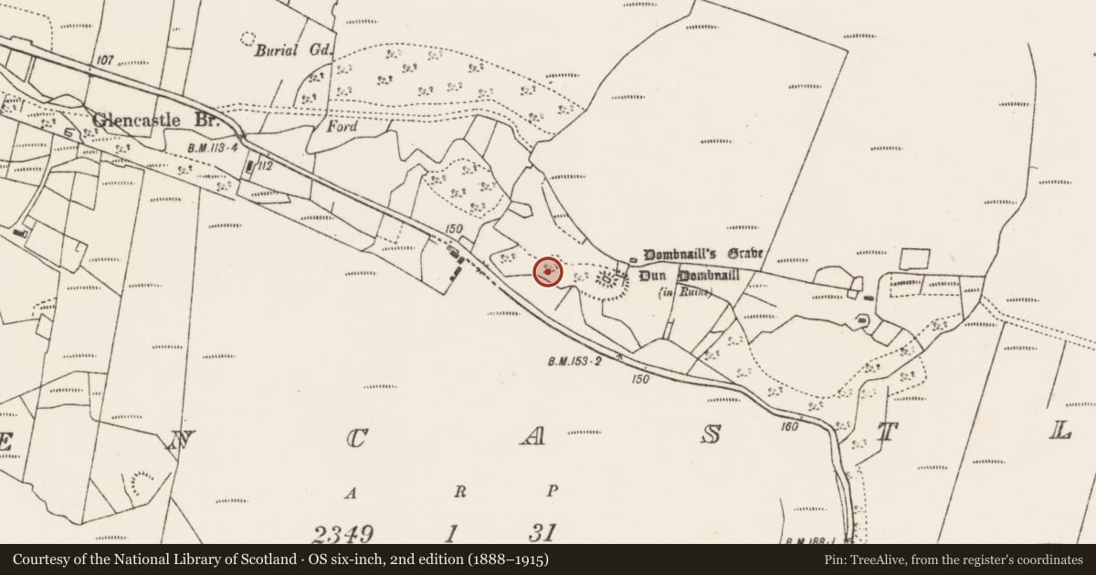 Ordnance Survey six-inch map, 2nd edition (1888–1915) covering the location of Burial, Gleann Chaisil, County Mayo, with a pin at the register's coordinates