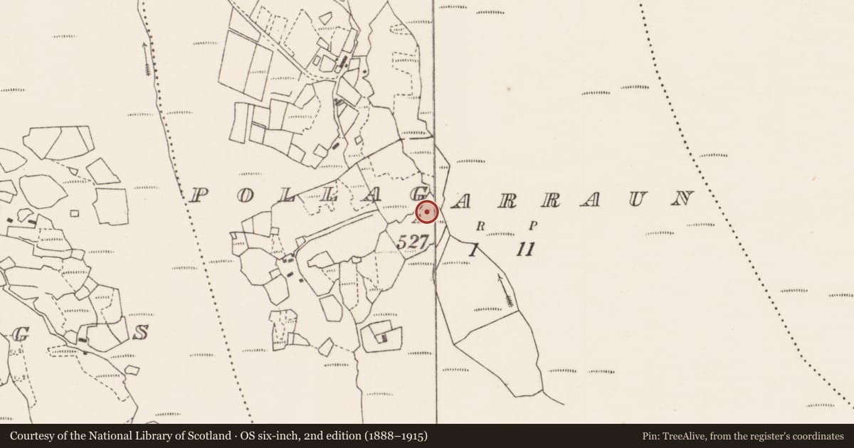 Ordnance Survey six-inch map, 2nd edition (1888–1915) covering the location of Mound, Poll An Ghearráin, County Mayo, with a pin at the register's coordinates