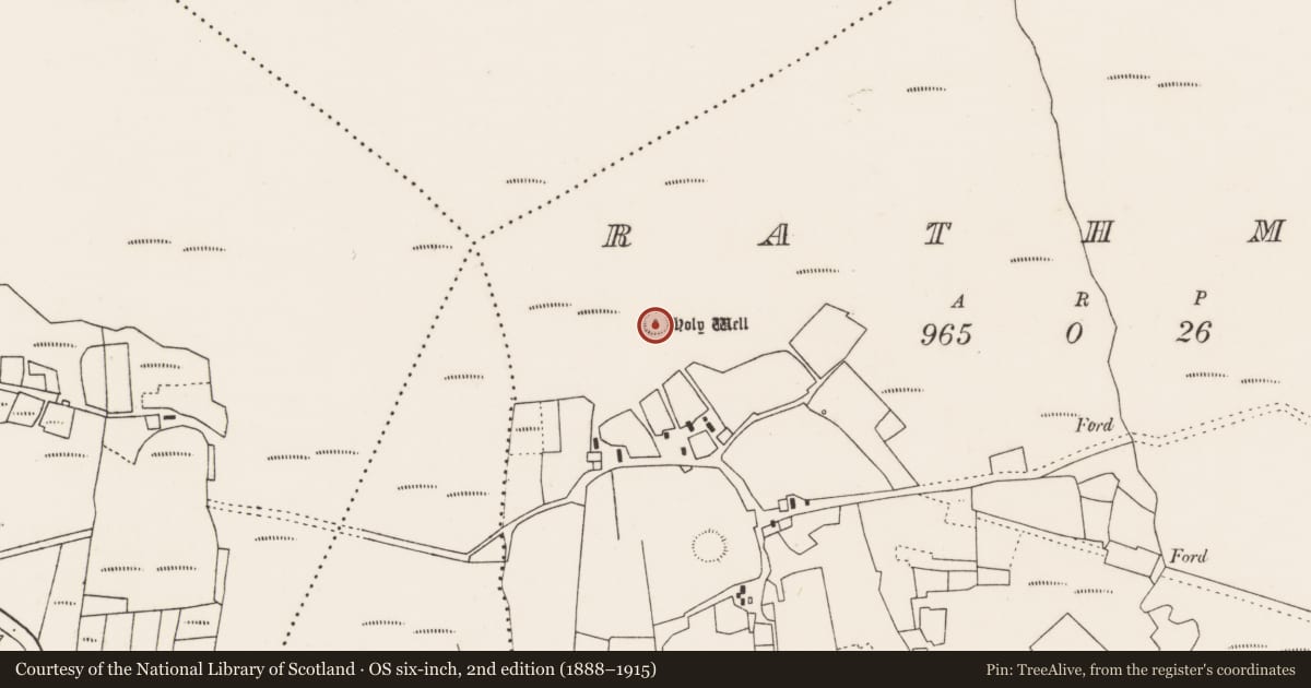 Ordnance Survey six-inch map, 2nd edition (1888–1915) covering the location of Standing stone, Ráth Muireagáin, County Mayo, with a pin at the register's coordinates