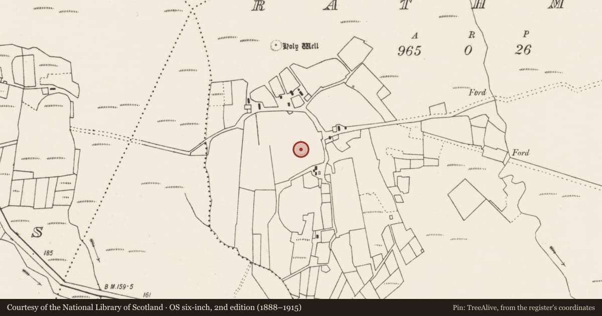 Ordnance Survey six-inch map, 2nd edition (1888–1915) covering the location of Ringfort - rath, Ráth Muireagáin, County Mayo, with a pin at the register's coordinates