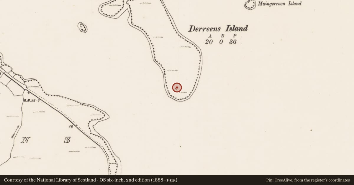 Ordnance Survey six-inch map, 2nd edition (1888–1915) covering the location of Church, An Toileán Rua, County Mayo, with a pin at the register's coordinates