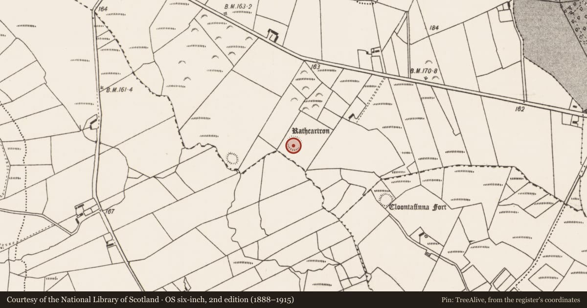 Ordnance Survey six-inch map, 2nd edition (1888–1915) covering the location of Ringfort - rath, Creevagh More, County Mayo, with a pin at the register's coordinates