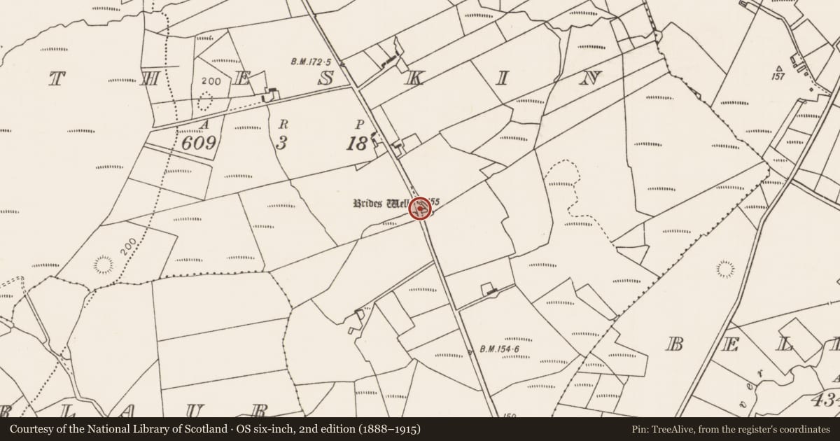Ordnance Survey six-inch map, 2nd edition (1888–1915) covering the location of Ritual site - holy well, Ratheskin, County Mayo, with a pin at the register's coordinates