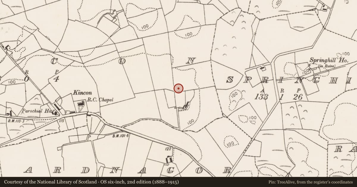 Ordnance Survey six-inch map, 2nd edition (1888–1915) covering the location of Mound, Kincon, County Mayo, with a pin at the register's coordinates