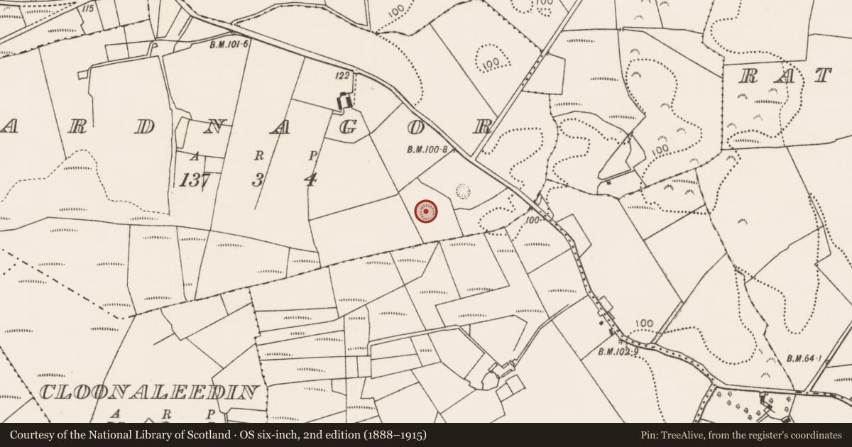 Ordnance Survey six-inch map, 2nd edition (1888–1915) covering the location of Ringfort - rath, Ardnagor, County Mayo, with a pin at the register's coordinates