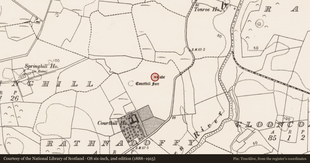 Ordnance Survey six-inch map, 2nd edition (1888–1915) covering the location of Souterrain, Rathnadoffy, County Mayo, with a pin at the register's coordinates