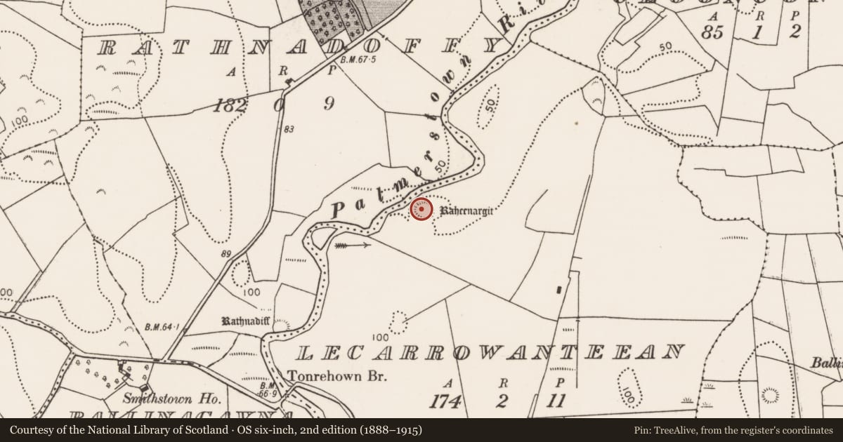 Ordnance Survey six-inch map, 2nd edition (1888–1915) covering the location of Ringfort - rath, Lecarrowanteean, County Mayo, with a pin at the register's coordinates