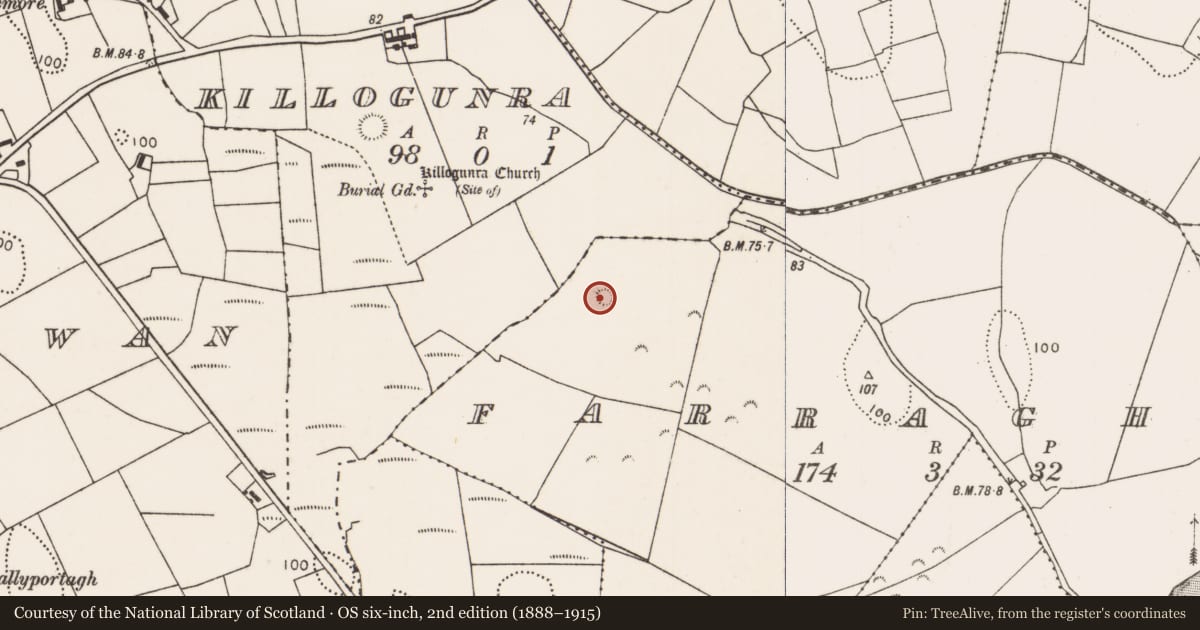 Ordnance Survey six-inch map, 2nd edition (1888–1915) covering the location of Enclosure, Farragh, County Mayo, with a pin at the register's coordinates