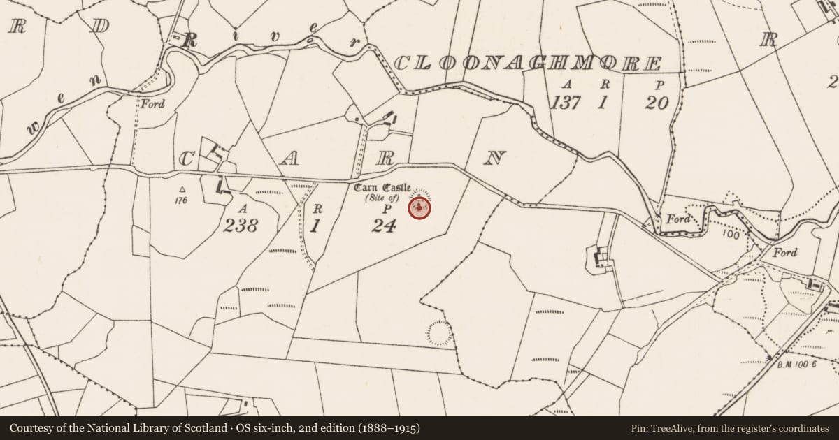 Ordnance Survey six-inch map, 2nd edition (1888–1915) covering the location of Castle - unclassified, Carn (Tirawley By., Moygawnagh. Par.), County Mayo, with a pin at the register's coordinates