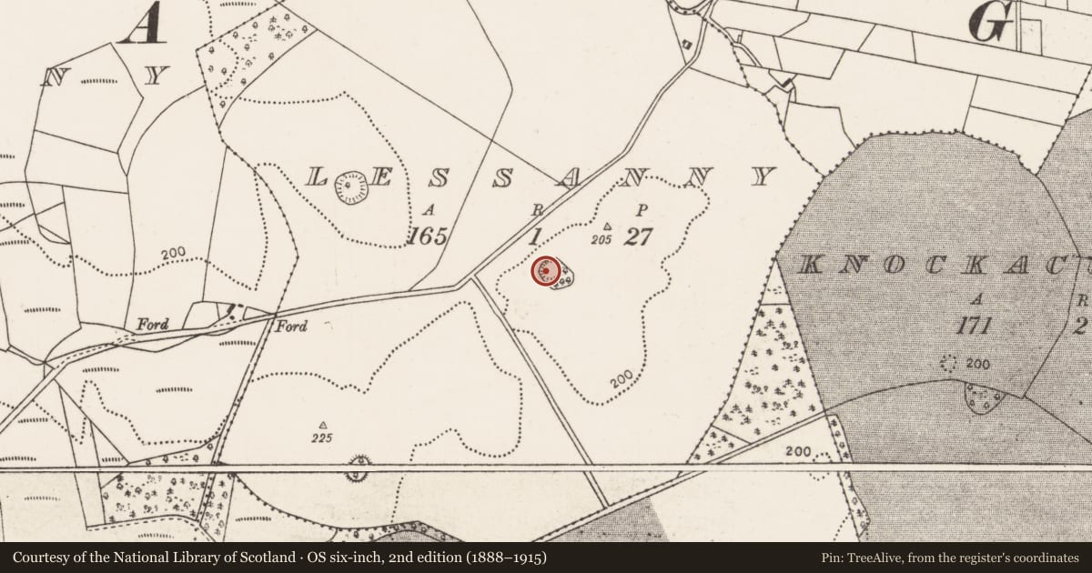 Ordnance Survey six-inch map, 2nd edition (1888–1915) covering the location of Ringfort - rath, Lessanny, County Mayo, with a pin at the register's coordinates