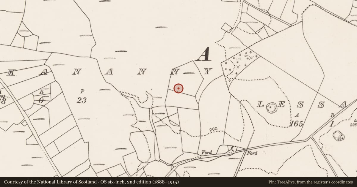 Ordnance Survey six-inch map, 2nd edition (1888–1915) covering the location of Enclosure, Knockananny, County Mayo, with a pin at the register's coordinates