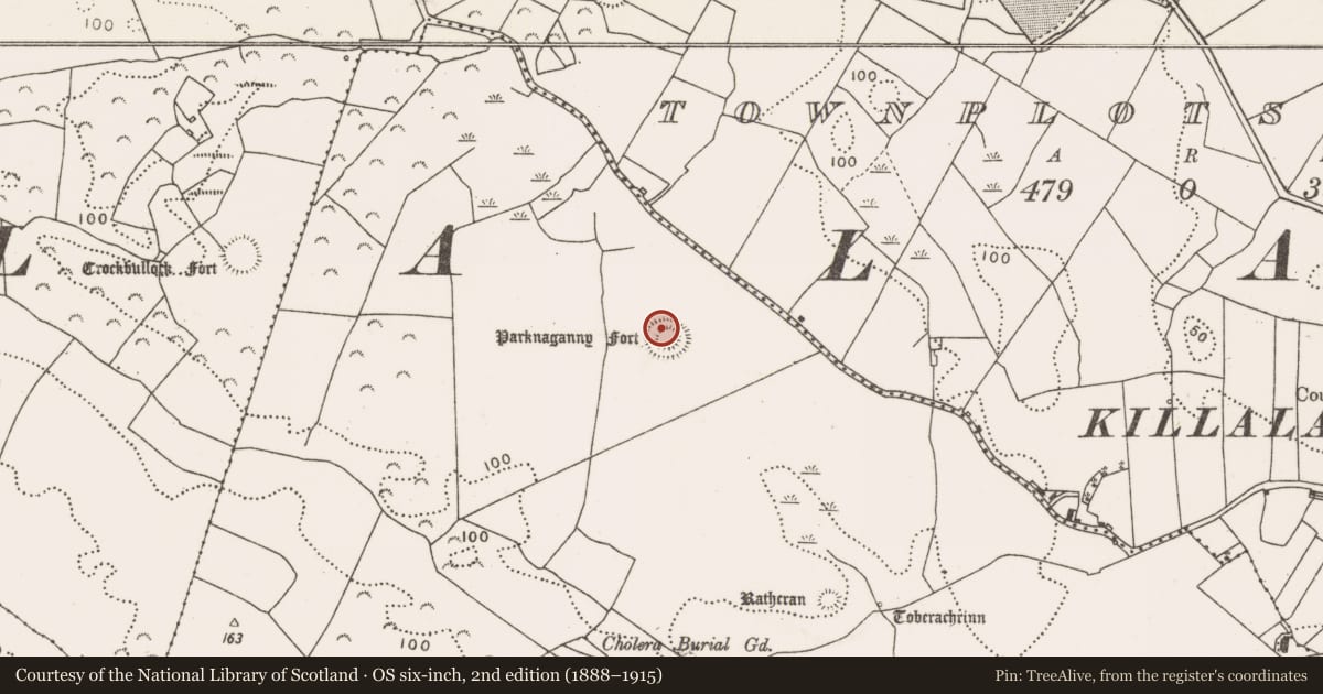 Ordnance Survey six-inch map, 2nd edition (1888–1915) covering the location of House - indeterminate date, Killala, County Mayo, with a pin at the register's coordinates