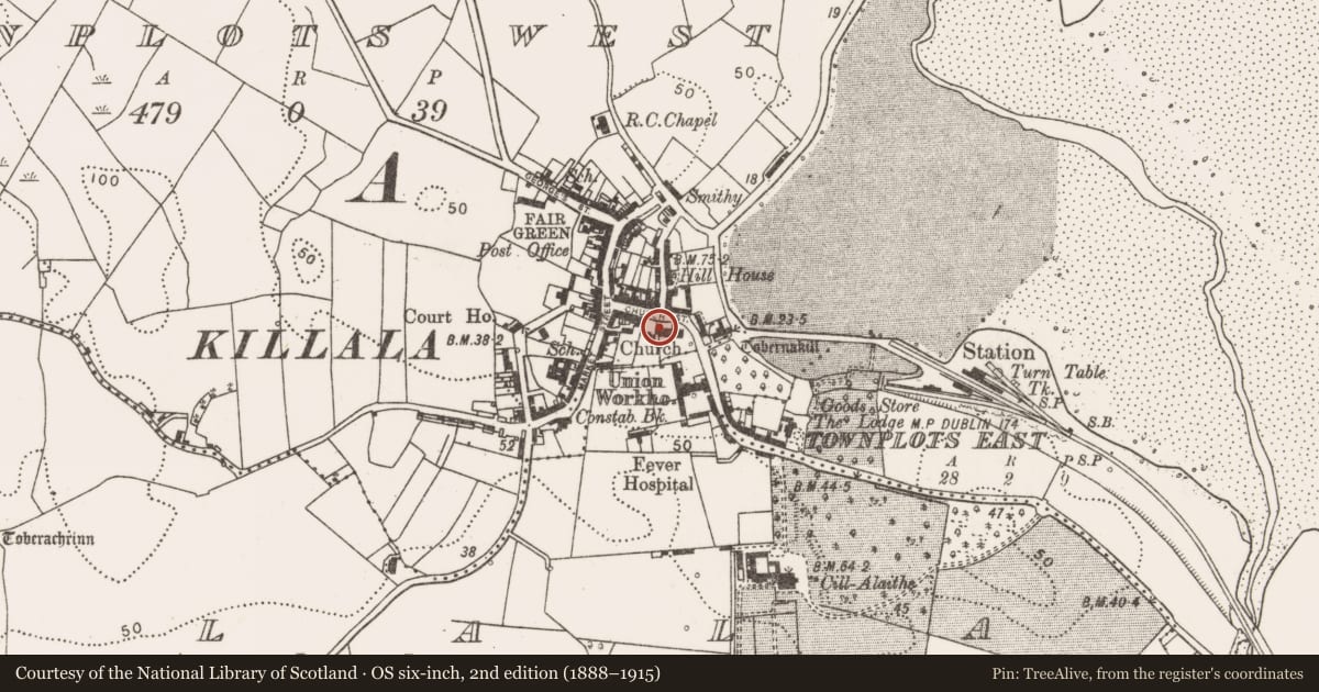 Ordnance Survey six-inch map, 2nd edition (1888–1915) covering the location of Graveslab, Townplots West, County Mayo, with a pin at the register's coordinates