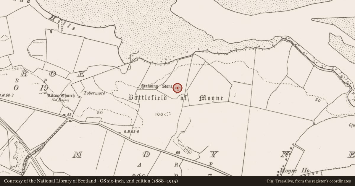 Ordnance Survey six-inch map, 2nd edition (1888–1915) covering the location of Ringfort - rath, Moyne, County Mayo, with a pin at the register's coordinates