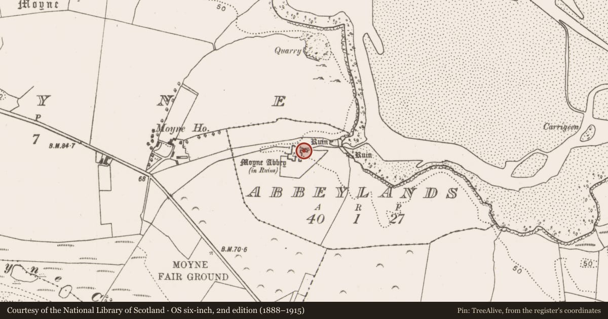 Ordnance Survey six-inch map, 2nd edition (1888–1915) covering the location of House - 18th century, Abbeylands, County Mayo, with a pin at the register's coordinates