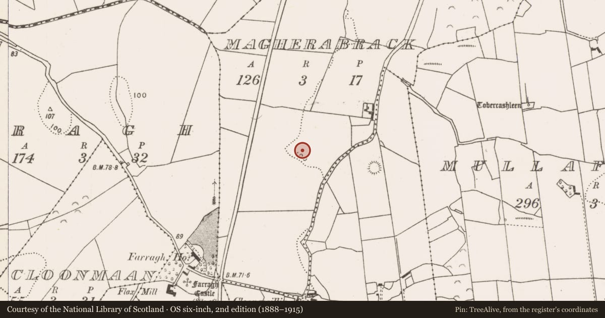 Ordnance Survey six-inch map, 2nd edition (1888–1915) covering the location of Mound, Magherabrack, County Mayo, with a pin at the register's coordinates