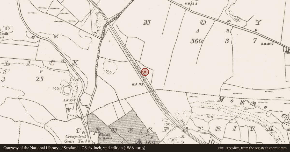 Ordnance Survey six-inch map, 2nd edition (1888–1915) covering the location of Barrow - embanked barrow, Moyne, County Mayo, with a pin at the register's coordinates