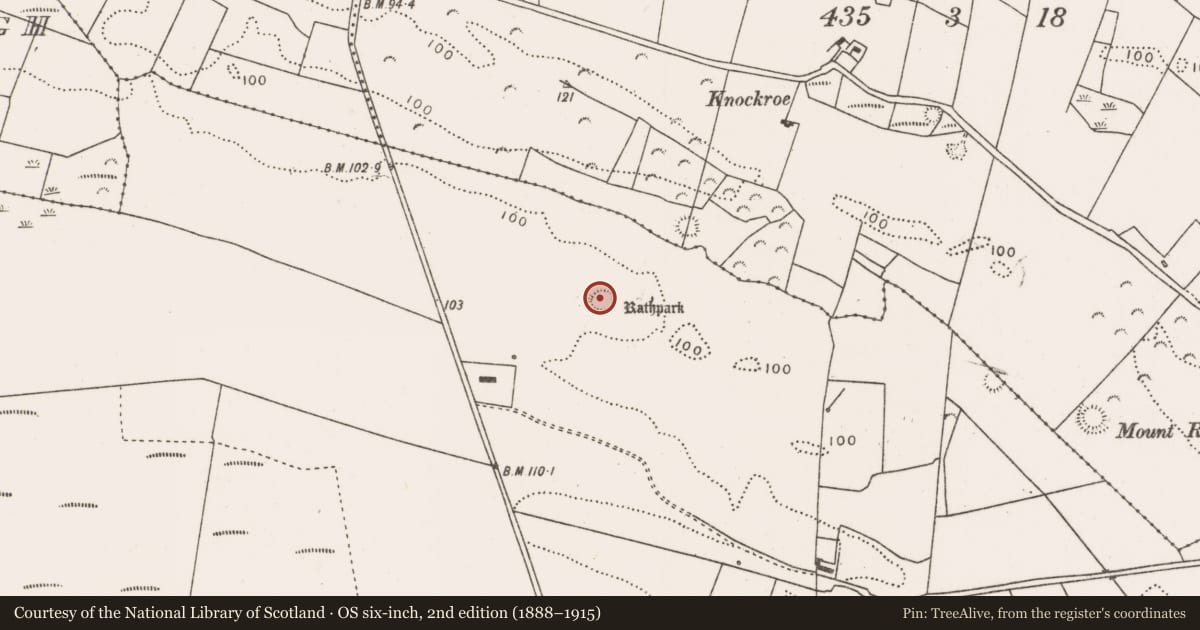 Ordnance Survey six-inch map, 2nd edition (1888–1915) covering the location of Ringfort - unclassified, Rosserk, County Mayo, with a pin at the register's coordinates