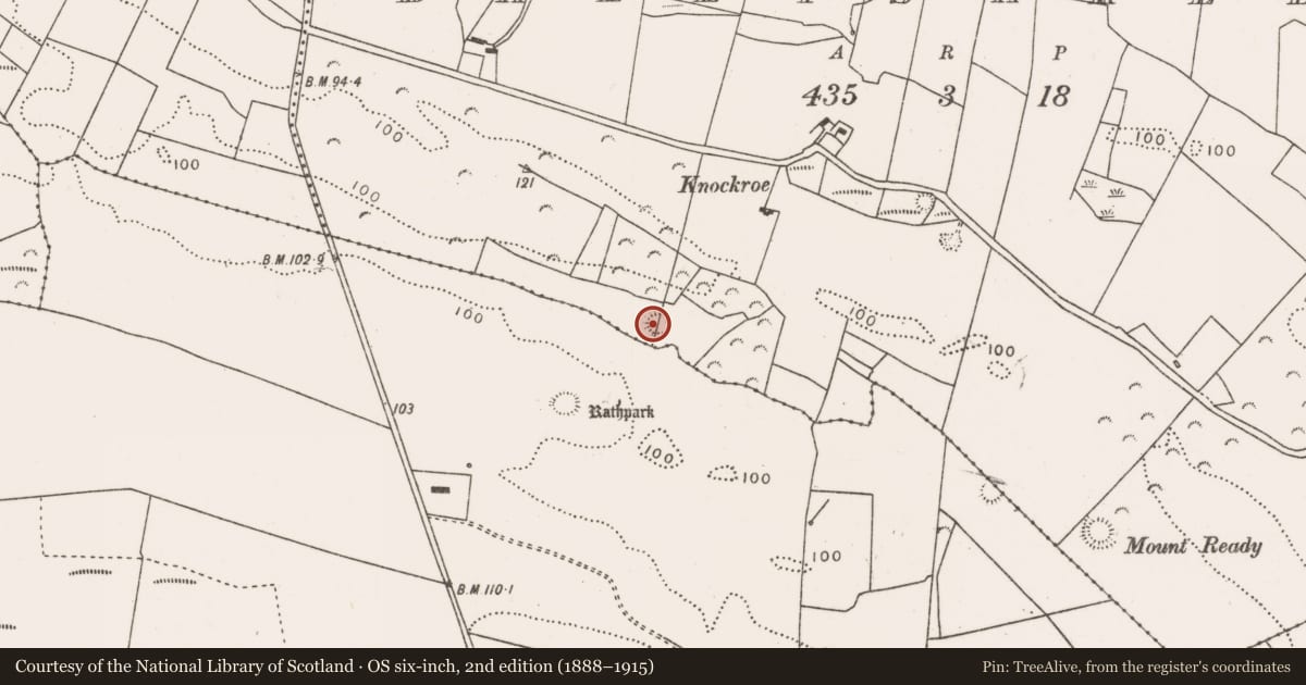 Ordnance Survey six-inch map, 2nd edition (1888–1915) covering the location of Ringfort - rath, Ballysakeery, County Mayo, with a pin at the register's coordinates