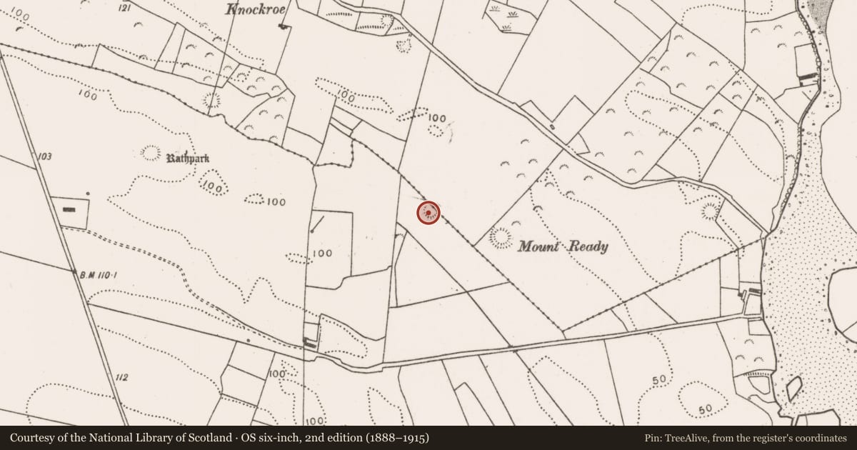 Ordnance Survey six-inch map, 2nd edition (1888–1915) covering the location of Ringfort - rath, Rosserk, County Mayo, with a pin at the register's coordinates