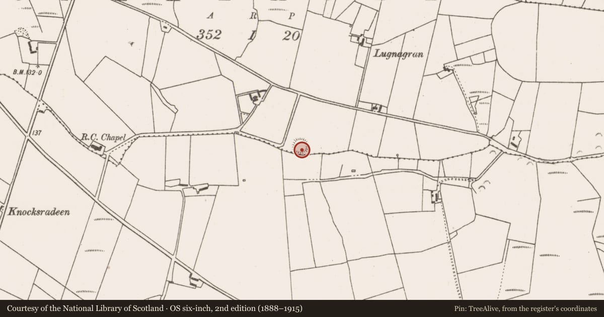 Ordnance Survey six-inch map, 2nd edition (1888–1915) covering the location of Ringfort - rath, Coonealmore, County Mayo, with a pin at the register's coordinates
