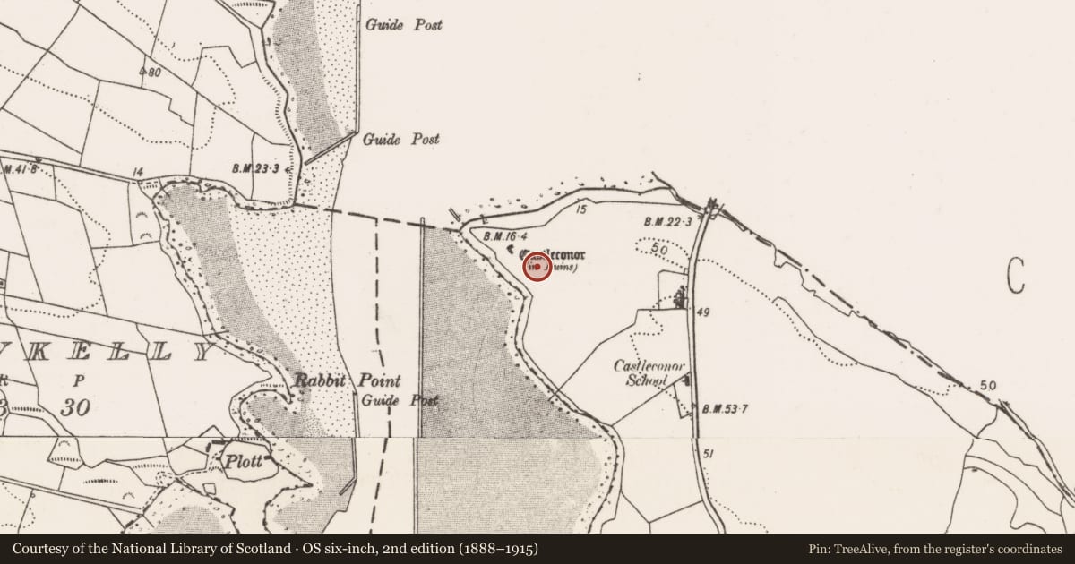 Ordnance Survey six-inch map, 2nd edition (1888–1915) covering the location of Gatehouse, Castleconor, County Mayo, with a pin at the register's coordinates