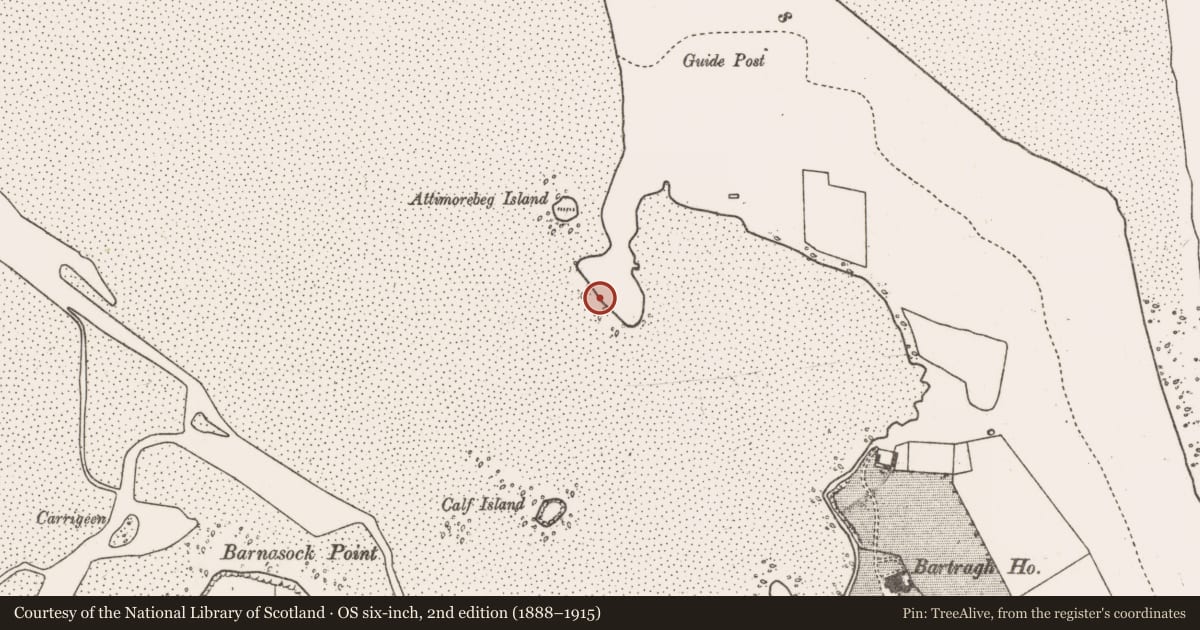 Ordnance Survey six-inch map, 2nd edition (1888–1915) covering the location of Midden, Bartragh Island, County Mayo, with a pin at the register's coordinates