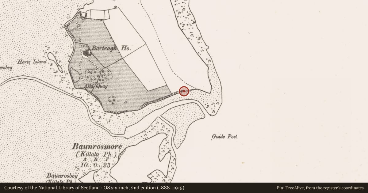 Ordnance Survey six-inch map, 2nd edition (1888–1915) covering the location of Midden, Bartragh Island, County Mayo, with a pin at the register's coordinates