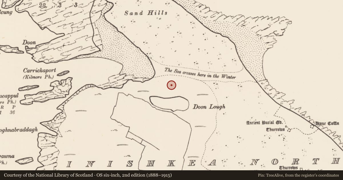 Ordnance Survey six-inch map, 2nd edition (1888–1915) covering the location of Midden, Inis Gé Thuaidh, County Mayo, with a pin at the register's coordinates