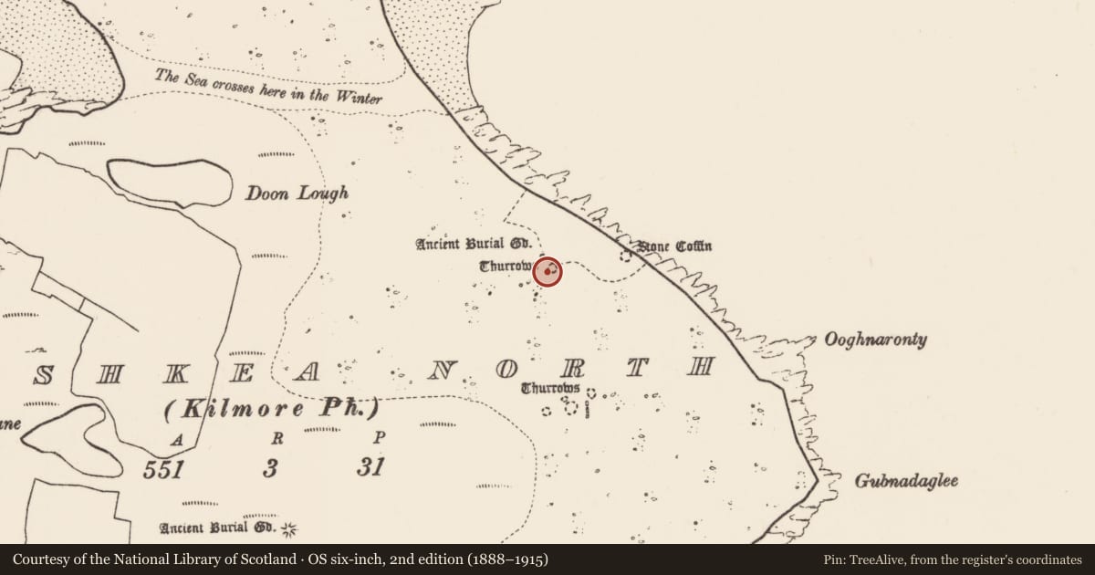 Ordnance Survey six-inch map, 2nd edition (1888–1915) covering the location of House - indeterminate date, Inis Gé Thuaidh, County Mayo, with a pin at the register's coordinates