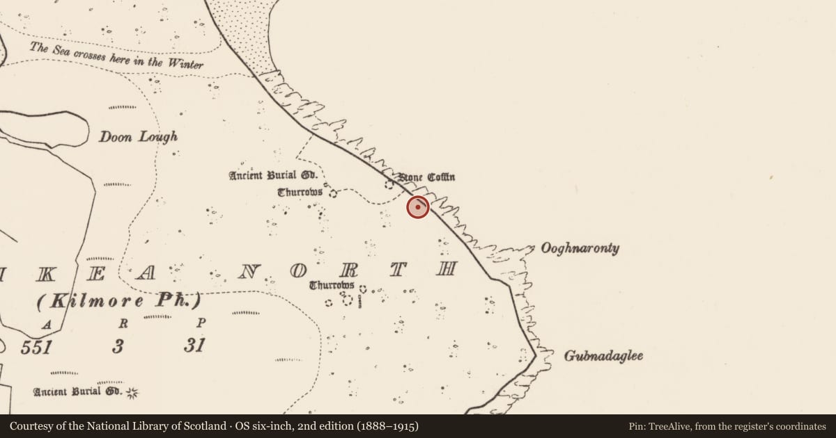 Ordnance Survey six-inch map, 2nd edition (1888–1915) covering the location of Midden, Inis Gé Thuaidh, County Mayo, with a pin at the register's coordinates