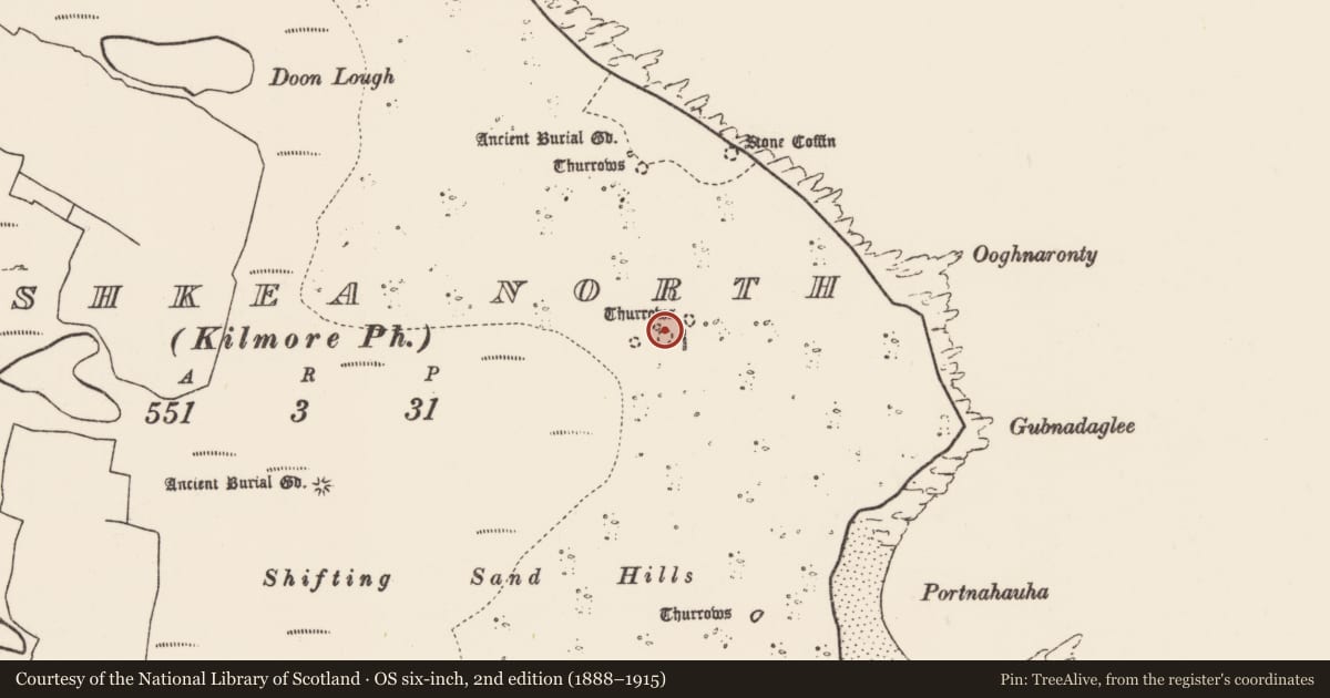 Ordnance Survey six-inch map, 2nd edition (1888–1915) covering the location of Enclosure, Inis Gé Thuaidh, County Mayo, with a pin at the register's coordinates