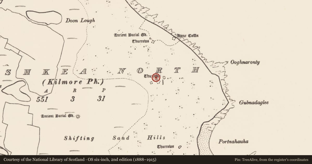 Ordnance Survey six-inch map, 2nd edition (1888–1915) covering the location of House - indeterminate date, Inis Gé Thuaidh, County Mayo, with a pin at the register's coordinates