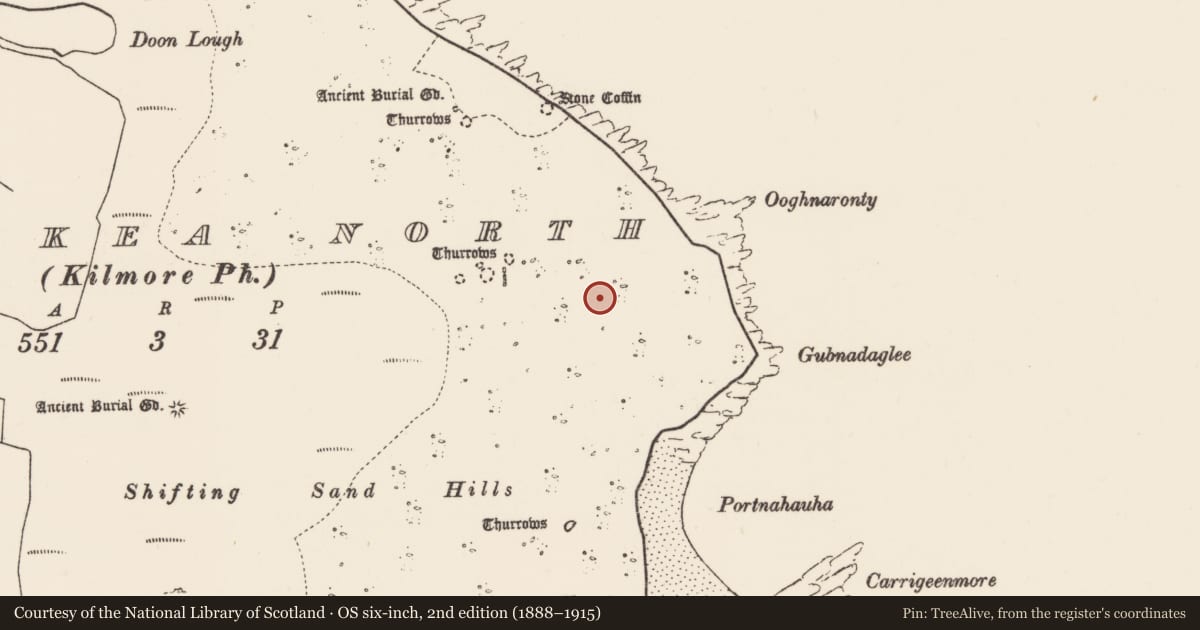 Ordnance Survey six-inch map, 2nd edition (1888–1915) covering the location of Field boundary, Inis Gé Thuaidh, County Mayo, with a pin at the register's coordinates