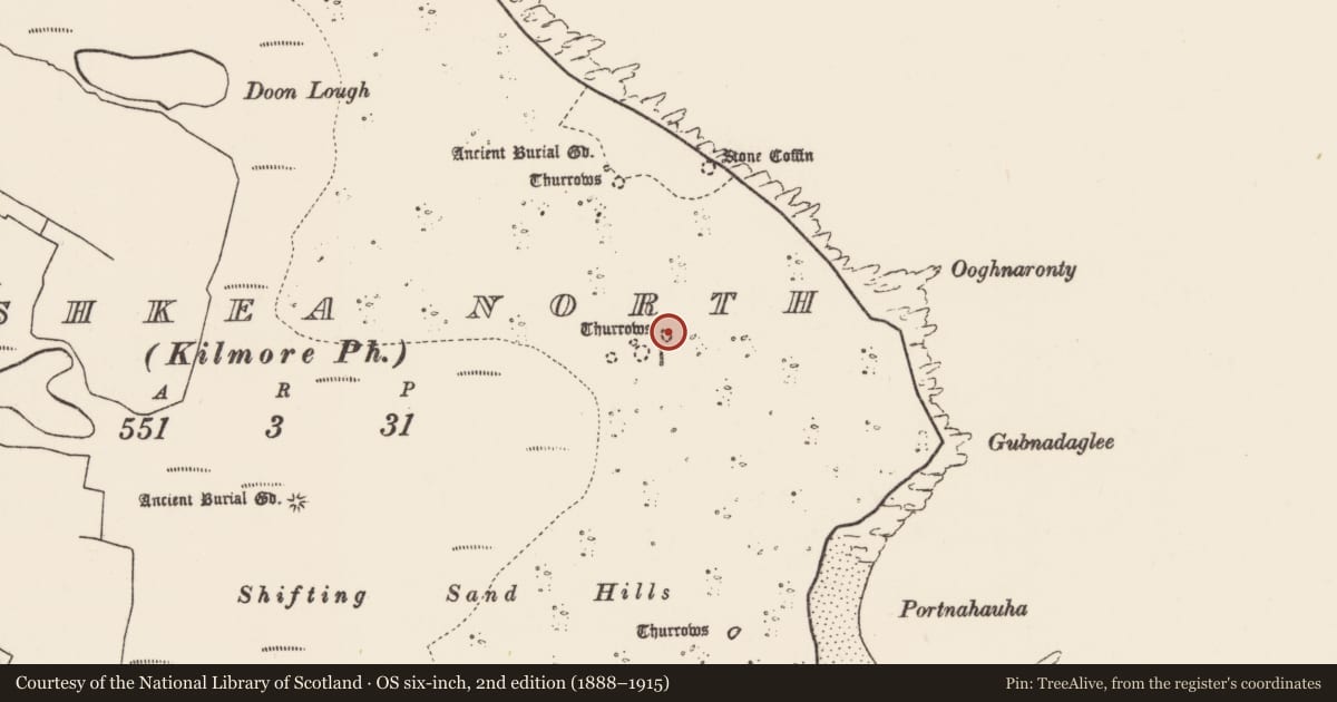 Ordnance Survey six-inch map, 2nd edition (1888–1915) covering the location of Enclosure, Inis Gé Thuaidh, County Mayo, with a pin at the register's coordinates