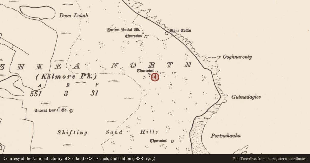 Ordnance Survey six-inch map, 2nd edition (1888–1915) covering the location of House - medieval, Inis Gé Thuaidh, County Mayo, with a pin at the register's coordinates